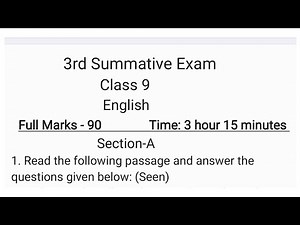 Class 9 English 3rd Unit Test Question Paper 2025 | Class 9 Final Exam English Suggestion