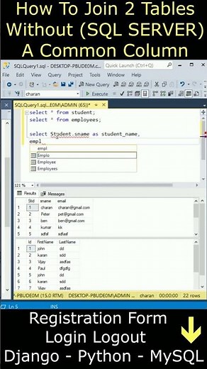 Two Tables Join Without Common Columns Fields SQL Server ssms