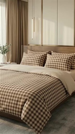 The most timeless bedding of 2026! You'll love this low-saturation, sophisticated feel the more you use it. #MinimalistBedroom #PlaidBedding #HighEndHomeDecor #RelaxedLifestyle #2026BeddingTrends