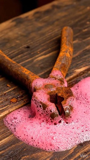 Cleaning rusty pliers with pink foaming spray #smartphone #satisfying #relaxing
