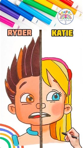 Draw PAW Patrol Simple | Ryder VS. Katie Easy Drawing 🌈👦🏻👧🏼 #pawpatrol #shorts #forkids #scary