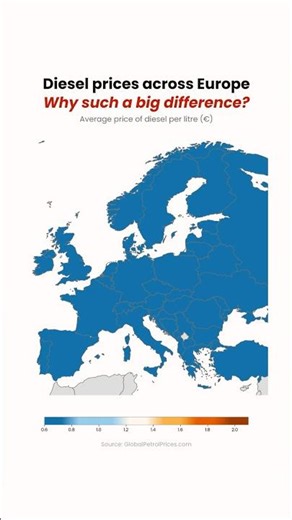 Diesel across Europe. Same continent, very different prices. ⛽ #europe #diesel #fuel #energy #map
