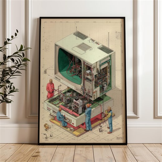 Vintage Computer Schematic, Technical Drawing, Digital Poster Download - Etsy