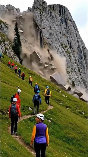 Hikers Narrowly Escape Massive Mountain Rockfall! 😱