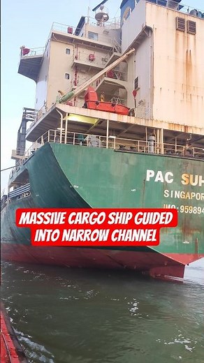 Massive Cargo Ship Guided Into Narrow Channel #bulkcarrier