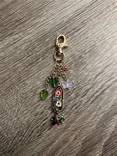 Stained Glass Flower Keychain Charm | Gold Lobster Clasp Bag Charm With Glass Butterfly & Green Leaf Beads | Floral Purse Accessory Gift - Etsy