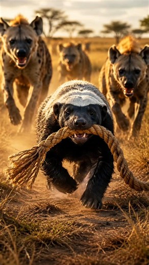 Fearless Honey Badger Steals a Rope from Hungry Hyenas! | Incredible Wildlife Story (4K)