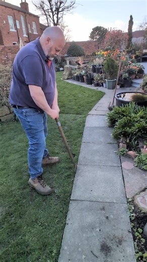 Lawn edging down the path with a half moon for a clean finish #work #gardeningtools #me #garden