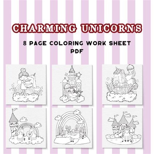 Charming Unicorn Coloring Book Pages, Magical Scenes (PDF Download) - Etsy