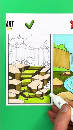 Step-by-step tutorial to draw a waterfall 🥰✍️ #drawingtutorial #feltpens #waterfall #easytechnique
