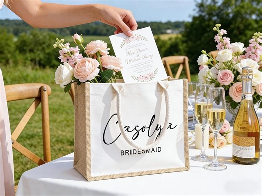 Personalized Burlap Tote Bag, Custom Bridesmaid Beach Bag, Wedding Bridal Party Gift - Etsy