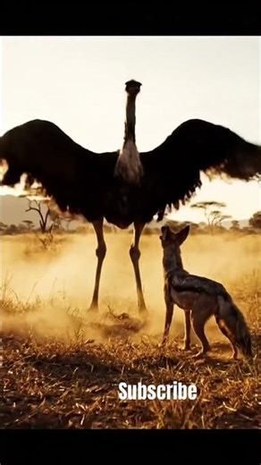 Ostrich Attacks a Predatory Jackal! #animals #animalshorts