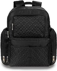 Cubs & Bubs Quilted Diaper Bag Backpack - Baby Bag for Mom - Large Diaper Bag with Changing Pad, Stroller Straps, Bag Organizer, Wipe Case, Extra Bottle Bag - Baby Diaper Bag - Black