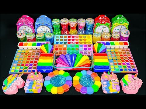 Rainbow Unicorn Slime 🌈 98 Mins Clear Slime Mixing Glitter & Piping Bags & Eyeshadow Makeup Set