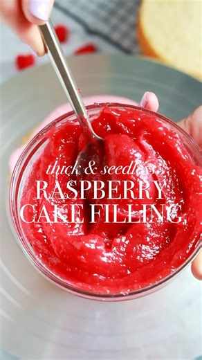 Thick, seedless raspberry cake filling is so satisfying to make from scratch! #cake #homemade