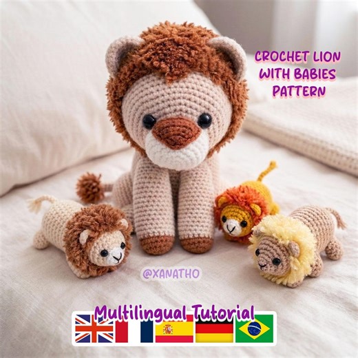 Crochet Lion With Babies Amigurumi Pattern PDF | Amigurumi Plush DIY | Multilingual Tutorial - Etsy
