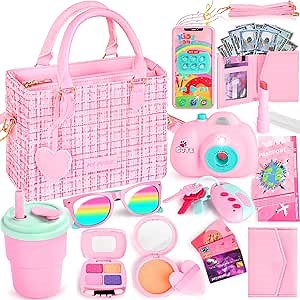 INNOCHEER Little Girls Purse, Kids Toy Purse with Pretend Makeup, 3 4 5 Year Old Girl Birthday Gifts, Pretend Play Toddler Purse, Birthday Christmas Princess Gifts Toys for Girls 3 4 5 6 7 8 Year Old