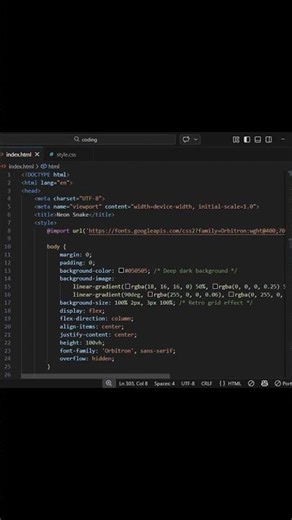 Coding a Glowing Neon Snake Game ⚡🐍#CodingShorts#WebDevelopment#TechBoost60