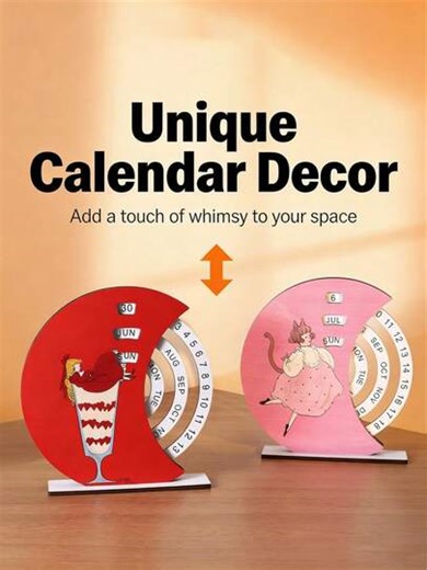 1pc Elegant Rotating Wooden Manual Calendar, Desktop Display Calendar, Year-Round Calendar With Date & Day Display, Suitable For Home, School, Office, Cartoon Design For Children | SHEIN