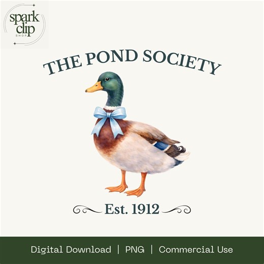 The Pond Society Duck PNG | Vintage Mallard Watercolor Graphic (digital Download) - Etsy