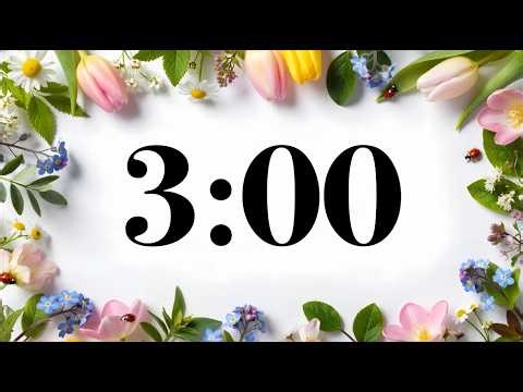 3 Minute Classroom Timer 🐞 Cute Flower & Ladybug Border | Uplifting Music for Focus & Study