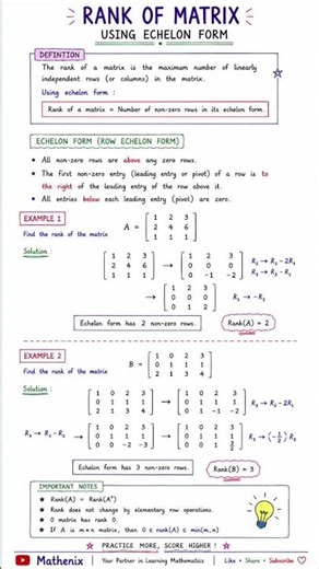 Rank of Matrix Using Echelon Form 🔥 | Solve Questions Fast with Examples #matrices #education