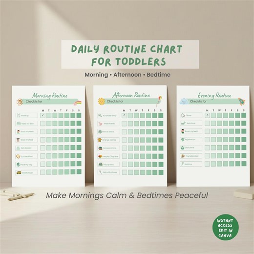 Kids Daily Routine Chart Printable, Visual Morning & Bedtime Routine for Toddlers - Etsy