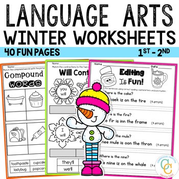 Winter ELA Worksheets Centers | No-Prep Busy Work | First Grade January Stations