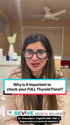 Thyroid health is SO important to understand. In this video, Dr. Sharada explains why checking the entire thyroid panel is essential for understanding how your thyroid is truly functioning. Looking at multiple markers provides a more complete picture and helps identify imbalances that may be missed when only one test is reviewed. 🩸 Interested in learning more? Book a wellness consultation with us today. Don’t wait until it’s too late! 📲720-477-3377 🌐www.revivemedicalwellness.net 📍11310 Huron