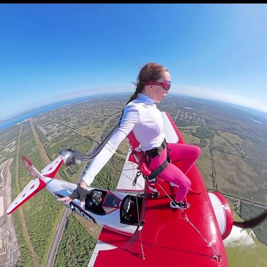 Wing walker screaming and singing..#wingwalking #extremesports #female #airshow #femalesports
