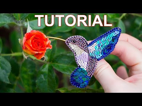 Hummingbird brooch \\ Sequins and Beads Embroidery. DIY