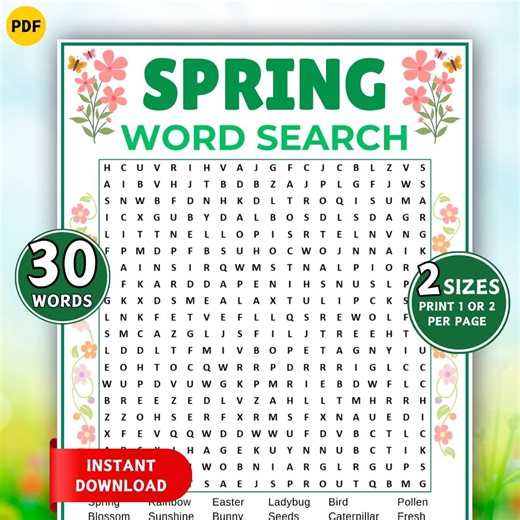 Spring Word Search Game, Printable Spring Games, Spring Party Game, Springtime Game, Word Find Game, Word Search Puzzle for Kids & Adults - Etsy UK