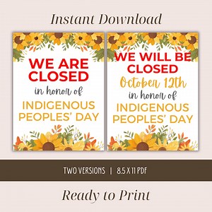 We Are Closed for Indigenous Peoples Day Printable Sign, We Will Be Closed for Indigenous People Holiday, Business Holiday Close Notice 2026 - Etsy