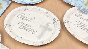 Blue Baptism Tableware Set - 50Pcs Blue God Bless Oval Paper Plates 50Pcs Napkins Heavy Duty Disposable Dessert Plastic Dinner Baby Shower Party Plates Supplies Dinnerware Set Soak Cut Proof