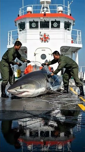 The army arrives first — shark in a steel net, giant python close by