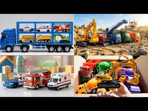 Big Car Carrier Truck & Street Vehicles! 🚛🚓 30 Min Car Songs for Kids Construction & Rescue