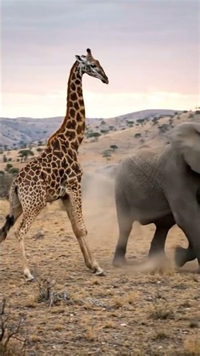 화난 기린이 코끼리를 참교육 An angry giraffe hits an elephant #wildlife #safari #animalbehavior