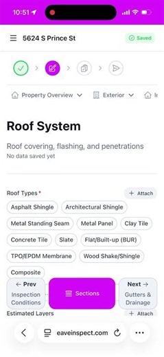 Navigate Inspection Sections on Eave Mobile