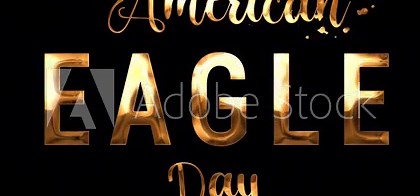 American Eagle Day Text animation in Gold Color . Great for use in social media, posters, banners, greeting cards, advertising, and promotion for the celebration of American Eagle Day.4k video and alp