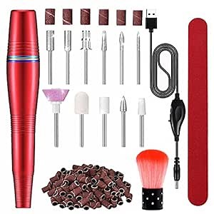 Nail Drill Machine - Portable Electric Nail File 20,000 RPM USB Rechargeable E-File Kit Manicure Pedicure Polishing for Acrylic Gel Nails with 11Pcs Bits &106 Sanding Bands for Home Salon Mani & Pedi