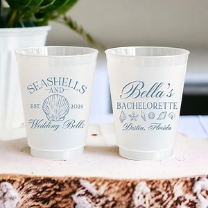 Seashells and Wedding Bells Cups - Custom Cups Bachelorette - Beach Bachelorette - Personalized Cups - Coastal Bachelorette - Frosted Cups - Etsy
