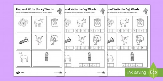 Find and Write the ey Words Differentiated Worksheets