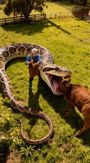 Brave Grandpa Drives Away Giant Python Larger Than a Cow to Save His Cattle #animalrescue