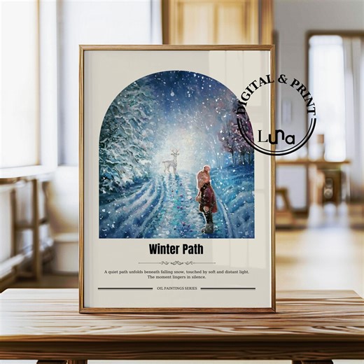Winter Path: Snow Landscape Oil Painting, Minimalist Winter Wall Art Print (digital & Physical) - Etsy
