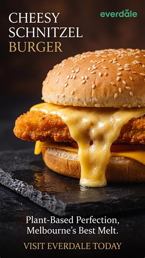 Not your average schnitty burger 🧀 This one's 100% plants and hits different. Would you try it? #veganburger #plantbased #melbournefood #everdale 📍1a/830-850 Princes Hwy, Springvale, VIC 3171 🕒Mon: 11:30 AM–3 PM, 5–8.30 PM 🕒Tue: 11:30 AM–3 PM, 5–8.30 PM 🕒Wed: 11:30 AM–3 PM, 5–8.30 PM 🕒Thurs: 11:30 AM–3 PM, 5–8.30 PM 🕒Friday: CLOSED 🕒Saturday: CLOSED 🕒Sunday: 11:30 AM–3 PM, 5–8.30 PM