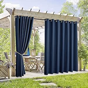 RYB HOME Extra Wide Outdoor Curtains 2 Panels - UV Protect Waterproof Privacy Outside Curtains for Patio Gazebo Balcony Lanai Pavilion Pergola Deck, Wide 105 x Long 96 inches, Navy Blue