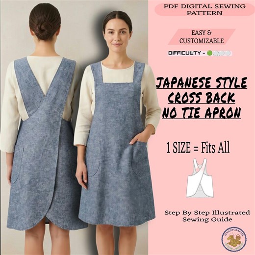 Japanese Style Crossback Apron Pattern PDF | Pinafore Digital Sewing Pattern - Etsy