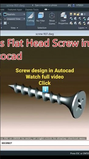Phillips Flat Head Screw Design in Autocad #shorts