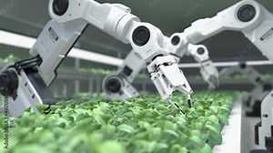 Smart robotic farmers concept, robot farmers, Agriculture technology, Farm automation