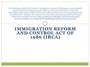 Immigration Reform and Control Act of 1986 (IRCA) - SlideServe